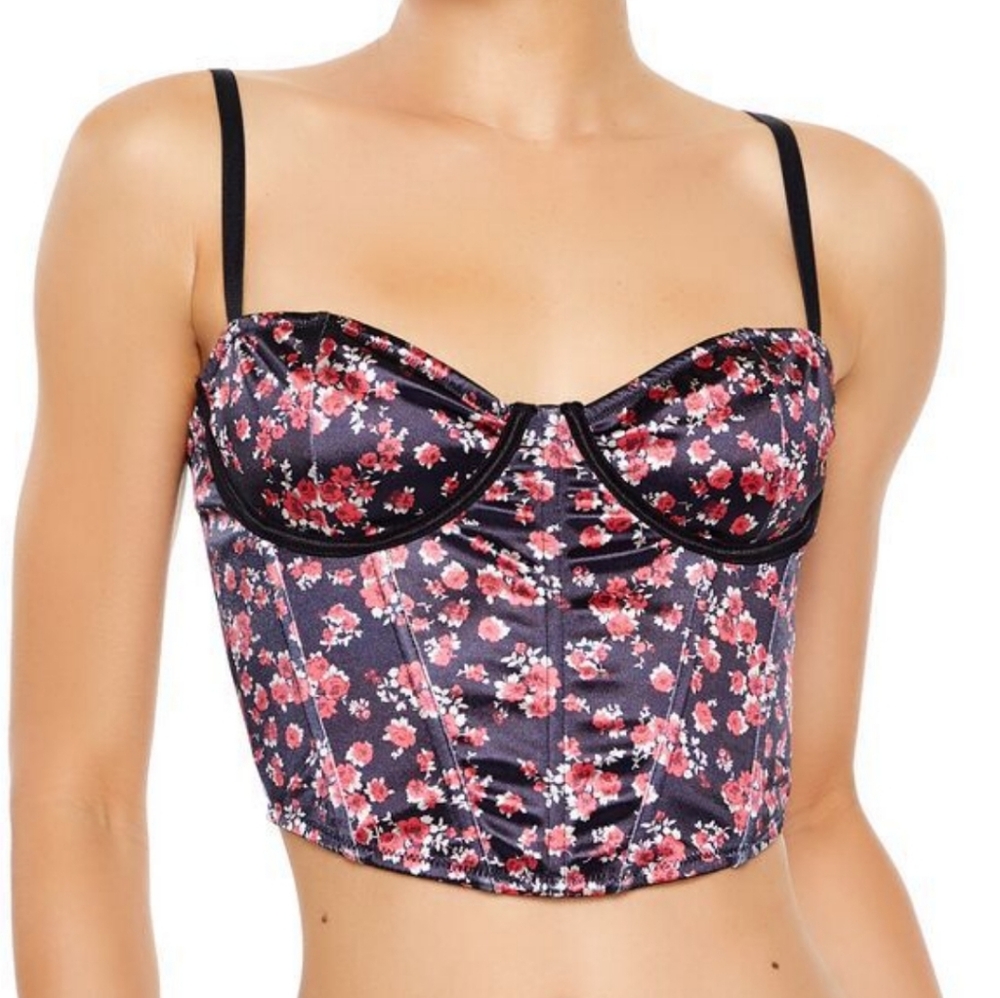 New. Floral Satin Bustier Top